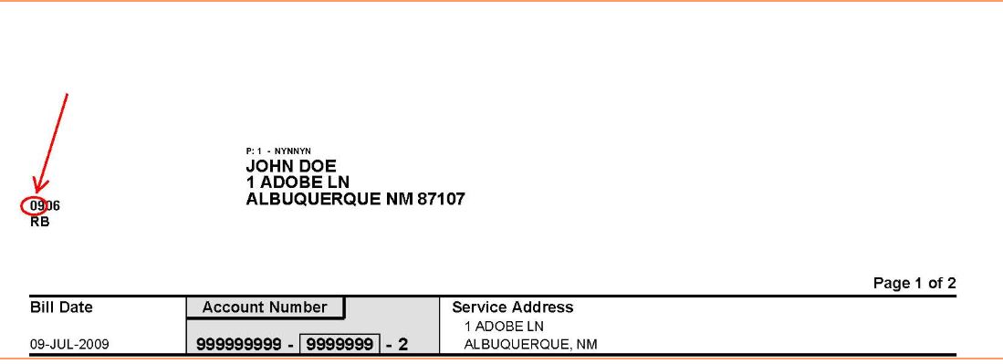 Example of a bill with gas meter schedule code.